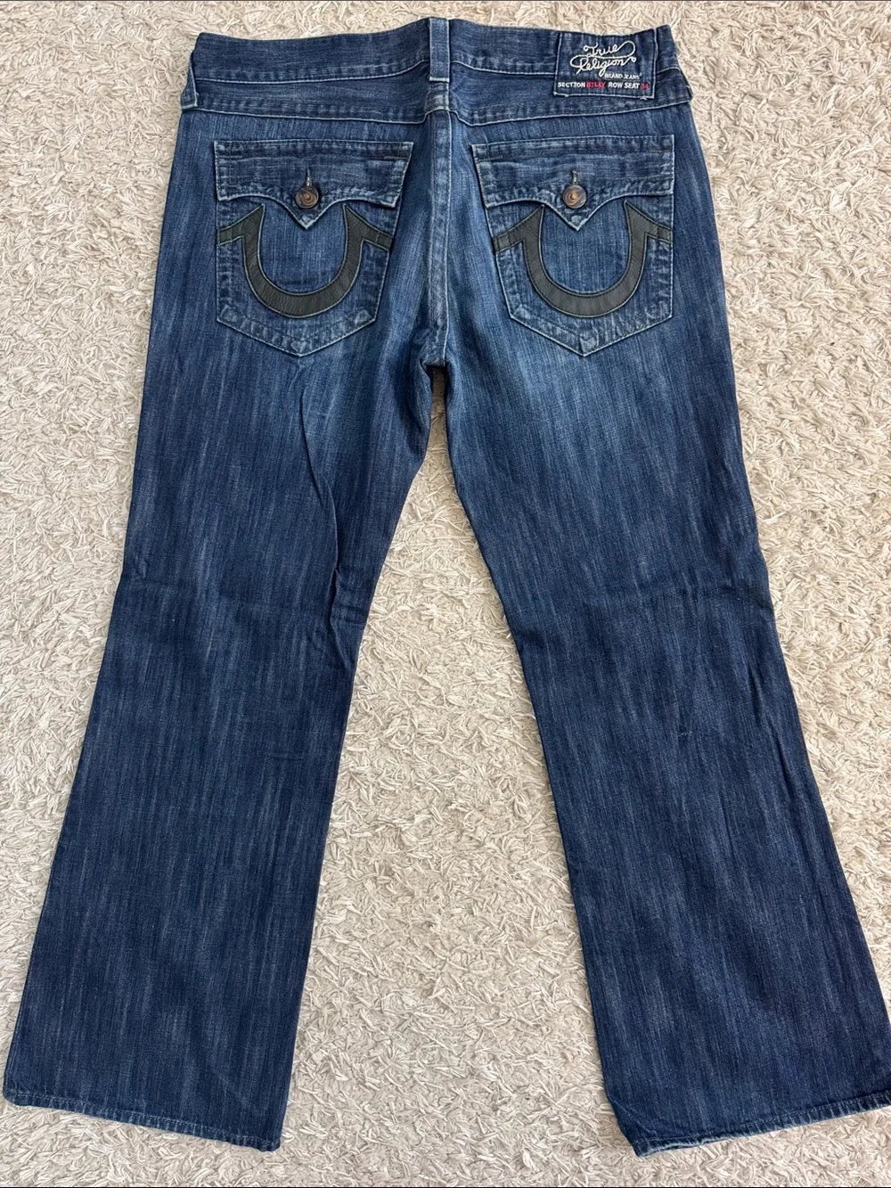 True Religion Women's Dark Blue Flare Jeans with Signature Back Pockets